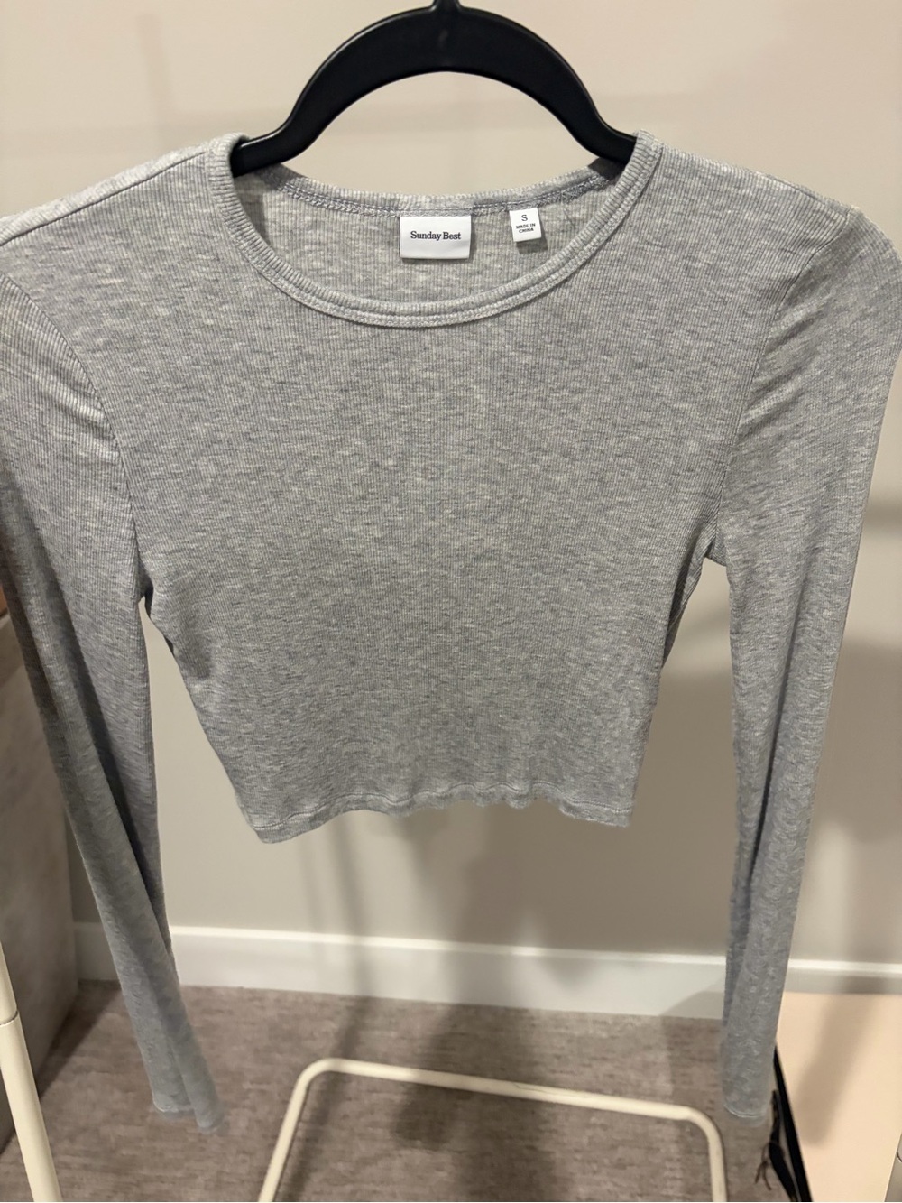 Sunday Best Light Gray Ribbed Long-Sleeve Crop Top